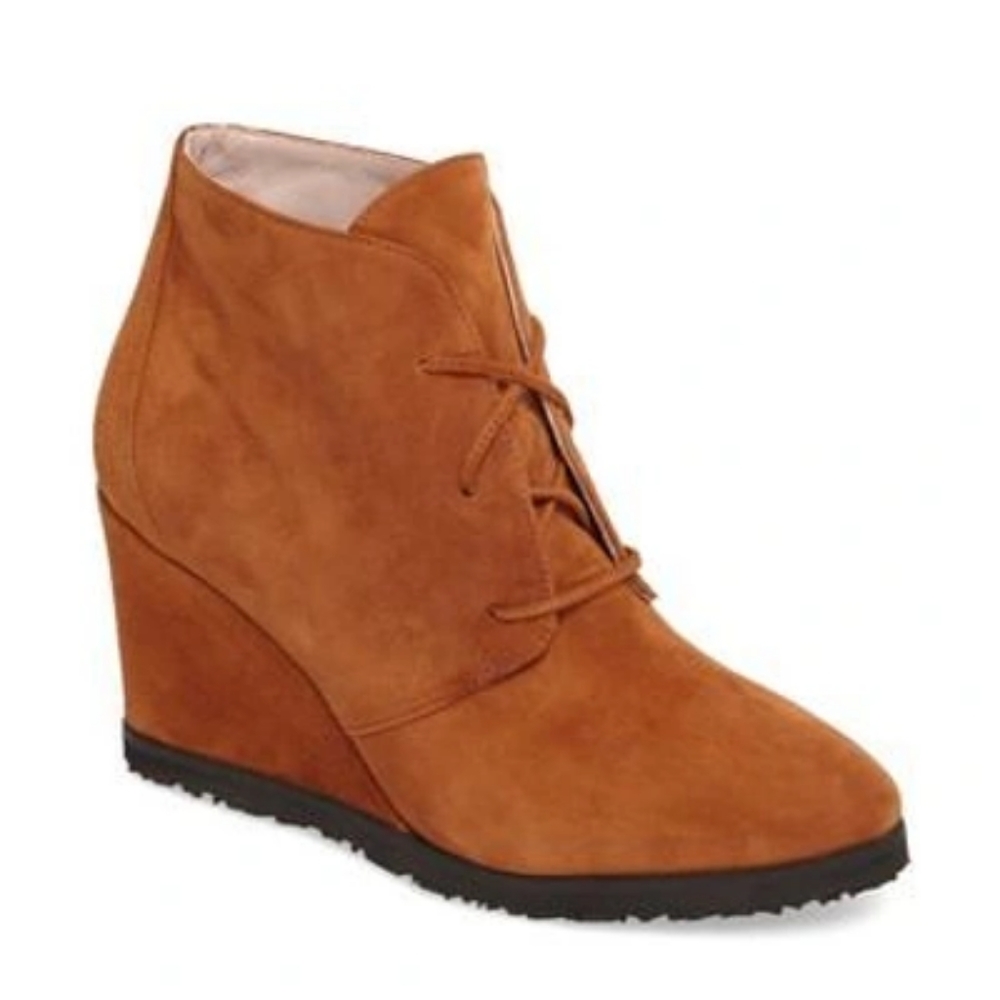 Taryn Rose • 'Marta' Tan Suede Wedge Lace-Up Bootie • Sz 8